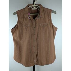 Vintage Wrangler brown sleeveless metal snap front collared shirt